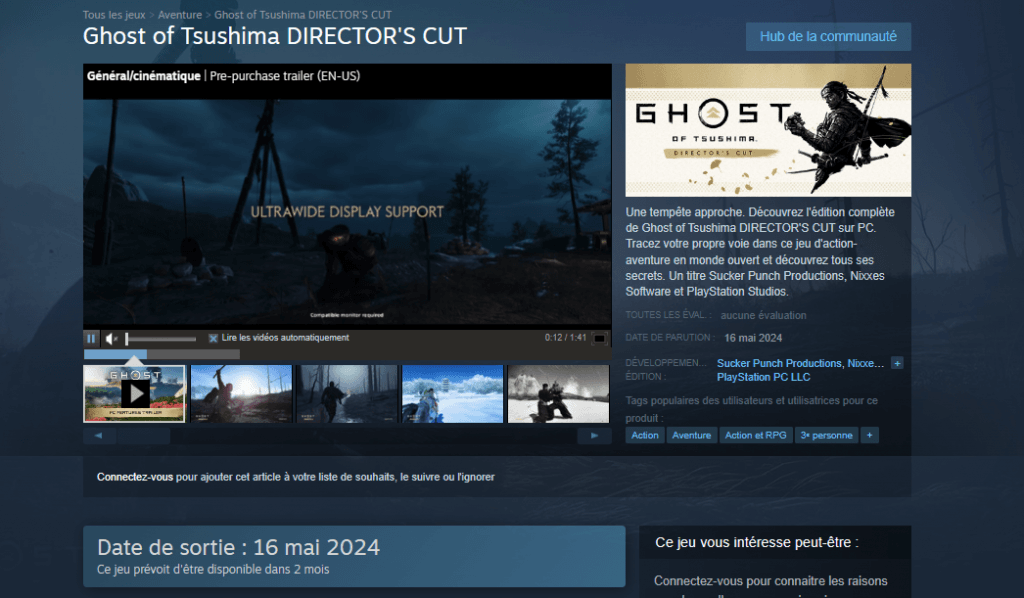 Le portage PC de Ghost of Tsushima sera officiellement disponible le 16 mai 1 image